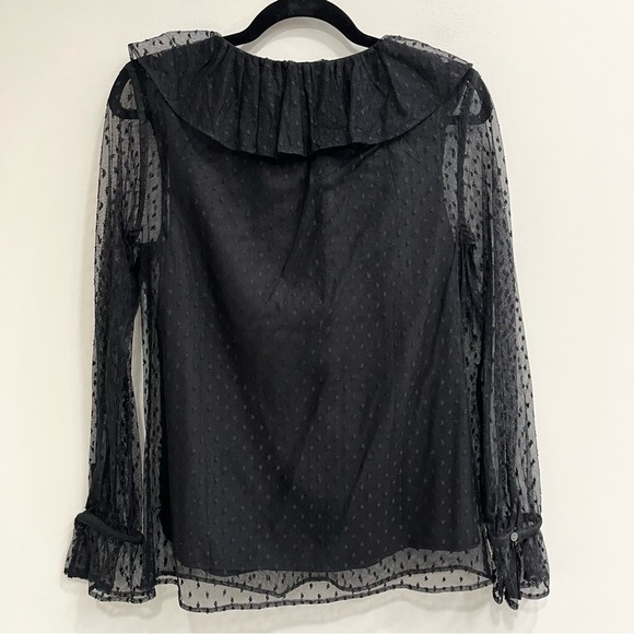 NWT J.Crew Ruffleneck top in clip dot black sheer sleeves BD756 size XS - Picture 8 of 15
